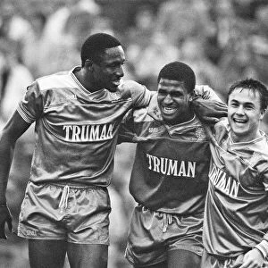 Picture shows John Fashanu (left), Dennis Wise (right) celebrating a goal by Carlton