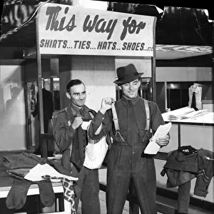 Post VE Day, May 1945, Clothing being returned or purchased in this demob period for