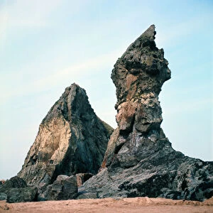 Rock formation on the beach near Crantock, Cornwall. 19th August 1973