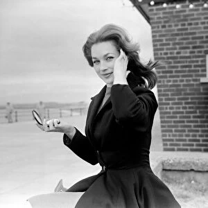 Shirley Anne Field on location at Morecambe where she takes the part of a bathing beauty