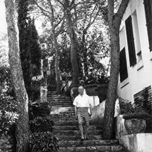 Somerset Maugham at Villa Mauresque, Cap Ferrat. Seen here walking in his gardens