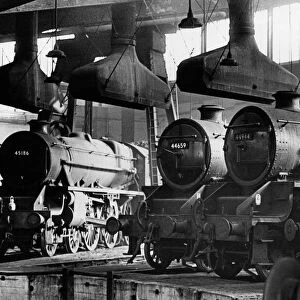 Steam locomotive engines standing idle at Saltley sheds near Birmingham, October 1962