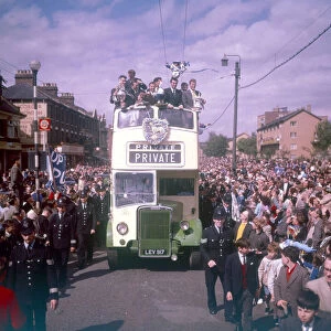 Tottenham Hotspurs parade the FA Cup around Tottenham from a bus. 16th May 1961