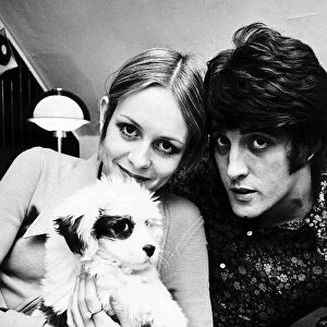 Twiggy model and actress with boyfriend and manager Justin de Villeneuve and puppy