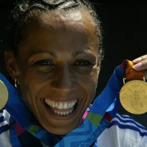 Kelly Holmes With Gold Medals