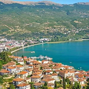 Aerial viev of Ohrid old town city, Macedonia