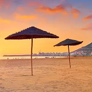 Agadir beach at sunset, Morocco, Africa
