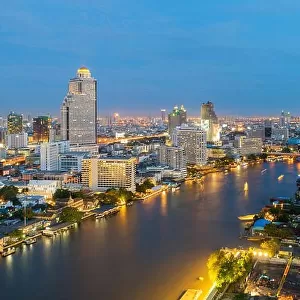 Bangkok city along chaophraya river in night, Thailand
