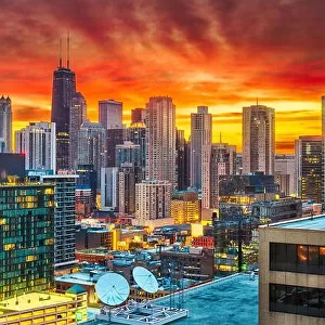 Chicago, Illinois, USA downtown city skyline at dawn