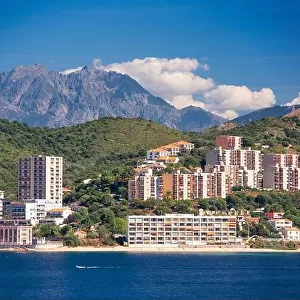 Corsica, France coastal resorts skyline on the Mediterranean