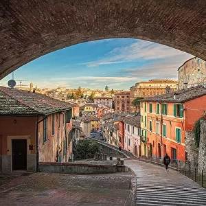Perugia, Italy on the medieval Aqueduct Street in the morning