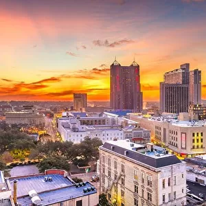 San Antonio, Texas, USA Skyline at dusk from above