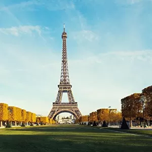 View on Paris and Eiffel tower with Blue sky with clouds in autumn at Paris, France