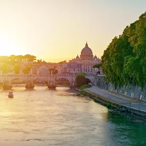 Wonderful view of St Peter Cathedral, Rome, Italy. Sunset light
