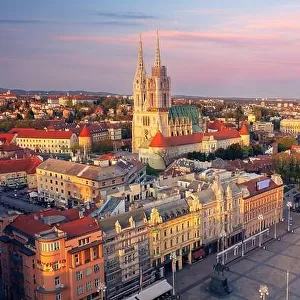 Zagreb, Croatia. Aerial cityscape image of Zagreb capital city of Croatia at sunset