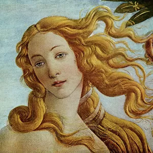 Birth of Venus, detail of the face of the goddess, work of Sandro Botticelli. Uffizi Gallery, Florence