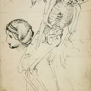 Some female heads and a skeleton; drawing by Raphael. British Museum, London