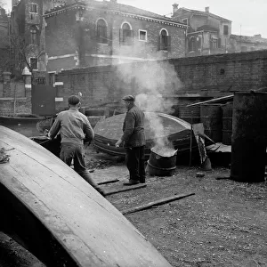 Men working on a Venetian squero