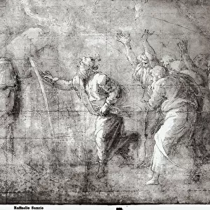 Moses striking water from the rock. Drawing by Raphael, in the Gabinetto dei Disegni e delle Stampe, at the Uffizi Gallery, in Florence