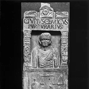 Stele of purple dyer Caius Pupius Amicus exhibited at the 1937-1938 Mostra Augustea in Rome and now at the Archeological Museum in Parma