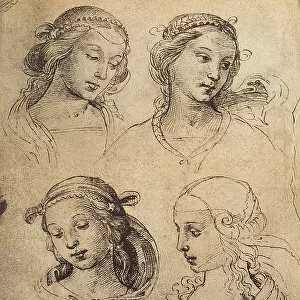 Study of four female faces; drawing by Raphael. Gallerie dell'Accademia, Venice