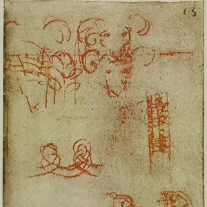 Various sketches, drawings from the Codex Forster II, c.51v, by Leonardo da Vinci, housed in the Victoria and Albert Museum, London