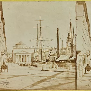View of the Grand Canal and the Church of Sant'Antonio Nuovo (Church of St. Anthony Healer) in Trieste. Stereoscopic image