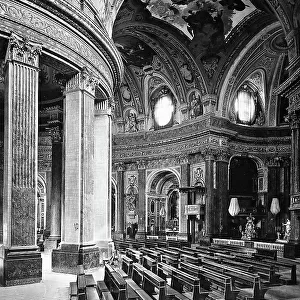 View of the interior of the cathedral of Saints Giovanni and Remigio, in Carignano, in the province of Turin
