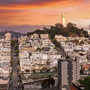 California, San Francisco, Coit Tower is a 210-foot tower in the Telegraph Hill neighborhood