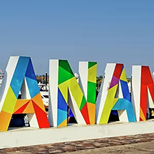 Panama, Panama City, Flamenco Island, Panama Letters on Amador Causeway marina