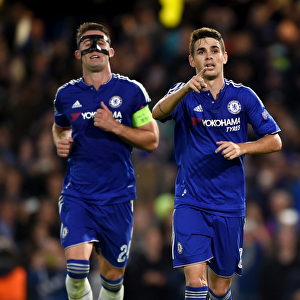 Oscar's Double: Chelsea Star Celebrates Second Goal vs. Maccabi Tel Aviv in UEFA Champions League (September 2015)
