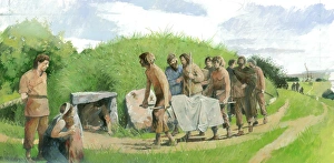 <b class=qtipBold><figcaption>Arthur's Stone N900006</figcaption></b><br>ARTHUR'S STONE, Herefordshire. Reconstruction drawing of burial by Ivan Lapper.<br><em>© Historic England</em> Arthur's Stone N900006