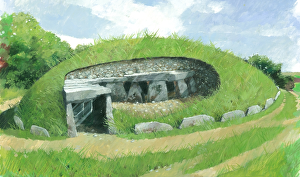 <b class=qtipBold><figcaption>Arthur's Stone N900007</figcaption></b><br>ARTHUR'S STONE, Herefordshire. Cutaway reconstruction drawing of barrow by Ivan Lapper.<br><em>© Historic England</em> Arthur's Stone N900007