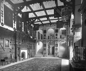 <b class=qtipBold><figcaption>Audley End House DD58_00091</figcaption></b><br>AUDLEY END HOUSE, Saffron Walden, Essex. Interior view of the Great Hall looking towards the stone screen and great staircase. The House was built on a palatial scale by Thomas Howard, first Earl of Suffolk and Lord Treasurer to James I, between 1605 and 1614. Photograph by Bedford Lemere 1891.<br><em>© Historic England</em> Audley End House DD58_00091