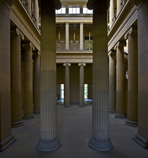 <b class=qtipBold><figcaption>Belsay Hall N090321</figcaption></b><br>BELSAY HALL, CASTLE & GARDENS, Northumberland. Interior view of the Pillar Hall.<br><em>© Historic England</em> Belsay Hall N090321