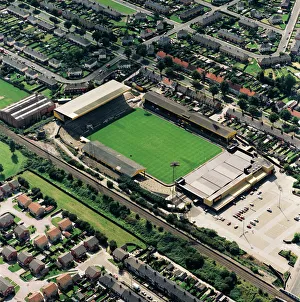 <b class=qtipBold><figcaption>Boothferry Park, Hull EAW612986</figcaption></b><br>BOOTHFERRY PARK, Hull. Aerial view. Home of Hull City FC between 1946 and 2002. Photographed in 1992. The Tigers took their place in the top flight of English football for the first time in August 2008, playing at the KC Stadium. Aerofilms Collection (see Links).<br><em>© Historic England</em> Boothferry Park, Hull EAW612986