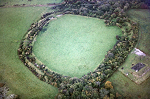<b class=qtipBold><figcaption>Cadbury Camp JEH_22046_038</figcaption></b><br>Cadbury Camp, Tickenham, Somerset. This Iron Age hillfort is thought by some to be the location of King Arthur's Camelot, although Cadbury Castle (South Cadbury) arguably has a stronger claim. Photographed in November 1970 by Jim Hancock.<br><em>© Historic England Archive</em> Cadbury Camp JEH_22046_038