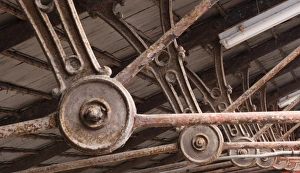 <b class=qtipBold><figcaption>Cast iron roof struts DP163669</figcaption></b><br>Ditherington Flax Mill, Spring Gardens, Ditherington, Shrewsbury, Shropshire. Dye house roof, detail of cast iron strut.<br><em>© Historic England Archive</em> Cast iron roof struts DP163669