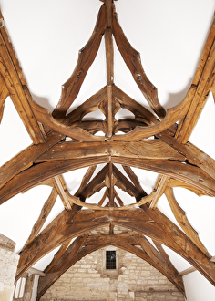 <b class=qtipBold><figcaption>Fiddleford Manor N100554</figcaption></b><br>FIDDLEFORD MANOR, Dorset. Interior, first floor. Detail of roof structure looking South.<br><em>© Historic England</em> Fiddleford Manor N100554