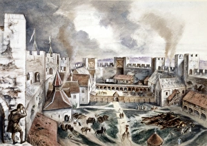 <b class=qtipBold><figcaption>Framlingham Castle J940490</figcaption></b><br>FRAMLINGHAM CASTLE, Suffolk. Reconstruction drawing as it might have appeared in the 13th Century by Alan Sorrell.<br><em>© Historic England</em> Framlingham Castle J940490