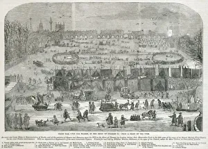 <b class=qtipBold><figcaption>Frost fair on the Thames N110257</figcaption></b><br>RIVER THAMES, London. "Frost Fair upon the Thames in the reign of Charles II - from a print of the time." Dated 1683. Woodcut engraving, with key. From the Mayson Beeton Collection.<br><em>© Historic England</em> Frost fair on the Thames N110257