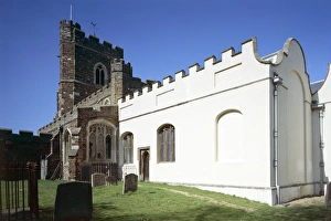 <b class=qtipBold><figcaption>De Grey Mausoleum K030231</figcaption></b><br>DE GREY MAUSOLEUM, Flitton, Bedfordshire. Exterior view of the mausoleum attached to the Church of St John the Baptist.<br><em>© Historic England</em> De Grey Mausoleum K030231