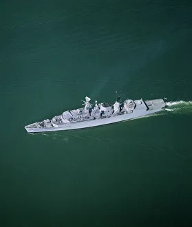 <b class=qtipBold><figcaption>HMS Broadsword EAW582726</figcaption></b><br>HMS Broadsword (F88) off Plymouth. July 1990. This Type 22 frigate of the Royal Navy was commissioned in 1979. She was sold to the Brazilian Navy in 1995. Aerofilms Collection.<br><em>© Historic England</em> HMS Broadsword EAW582726