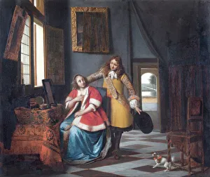 <b class=qtipBold><figcaption>De Hooch - The Intruder N070536</figcaption></b><br>APSLEY HOUSE, London. "The Intruder: a Lady at her toilet surprised by her lover" c. 1663 by Pieter DE HOOCH (1629-84). WM 1571-1948.<br><em>© Historic England</em> De Hooch - The Intruder N070536