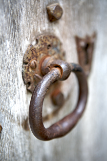 <b class=qtipBold><figcaption>Iron door handle N071560</figcaption></b><br>KIRBY HALL, Northamptonshire. Detail of iron door handle in the main porch.<br><em>© Historic England</em> Iron door handle N071560
