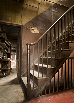 <b class=qtipBold><figcaption>J. W. Evans N080192</figcaption></b><br>J.W.EVANS, 52-57 Albion Street, Birmingham, West Midlands. Interior view of the Silversmiths factory. No.56, 1st floor staircase.<br><em>© Historic England</em> J. W. Evans N080192