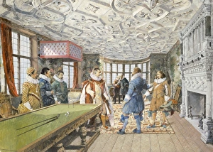 <b class=qtipBold><figcaption>Kirby Hall J880054</figcaption></b><br>KIRBY HALL, Northamptonshire. Interior view. The Great Withdrawing Room as it might have appeared in the early 17th century. Reconstruction drawing by Ivan Lapper.<br><em>© Historic England</em> Kirby Hall J880054
