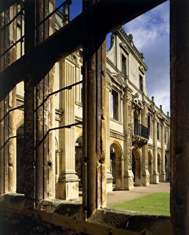 <b class=qtipBold><figcaption>Kirby Hall J930361</figcaption></b><br>KIRBY HALL, Northamptonshire. View, through window, of North side of the inner court.<br><em>© John Critchley</em> Kirby Hall J930361