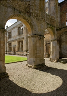 <b class=qtipBold><figcaption>Kirby Hall N120034</figcaption></b><br>KIRBY HALL, Northamptonshire. View through loggia of north range to east range.<br><em>© Historic England</em> Kirby Hall N120034