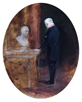 Apsley House paintings Gallery: Leslie - Duke of Wellington looking at bust of Napoleon N070535